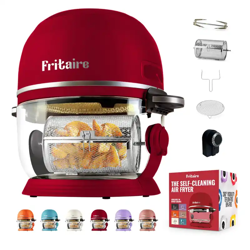 Non Toxic Air Fryer™ 9-in-1 Functions - Glass AirFryer 5 Quart w/ 360 Visibility, Self-Cleaning, 400F Vortex Air Fryer, Cherry
