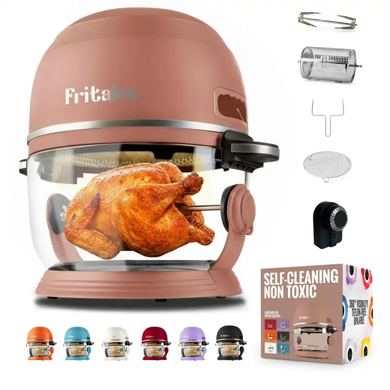Non Toxic Air Fryer™ 9-in-1 Functions - Glass AirFryer 5 Quart w/ 360 Visibility, Self-Cleaning, 400F Vortex Air Fryer, Mauve Rose