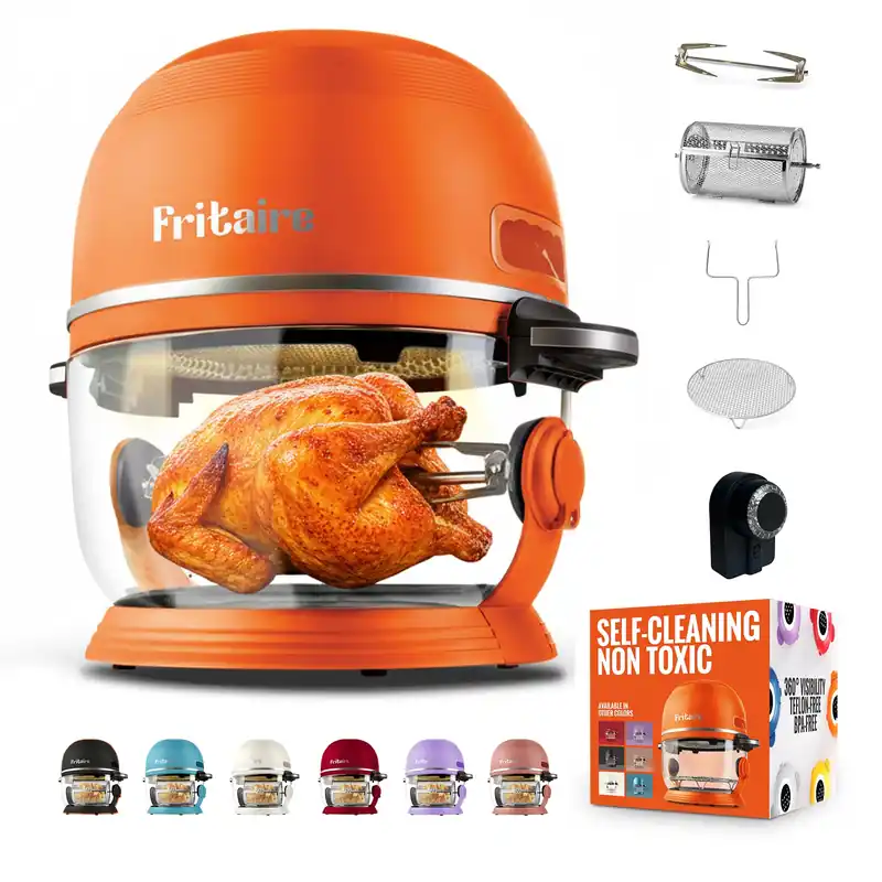 Non Toxic Air Fryer™ - Glass AirFryer 5 Quart w/ 360 Visibility, Self-Cleaning, 400F Vortex Air Fryer for Even Cooking, Orange