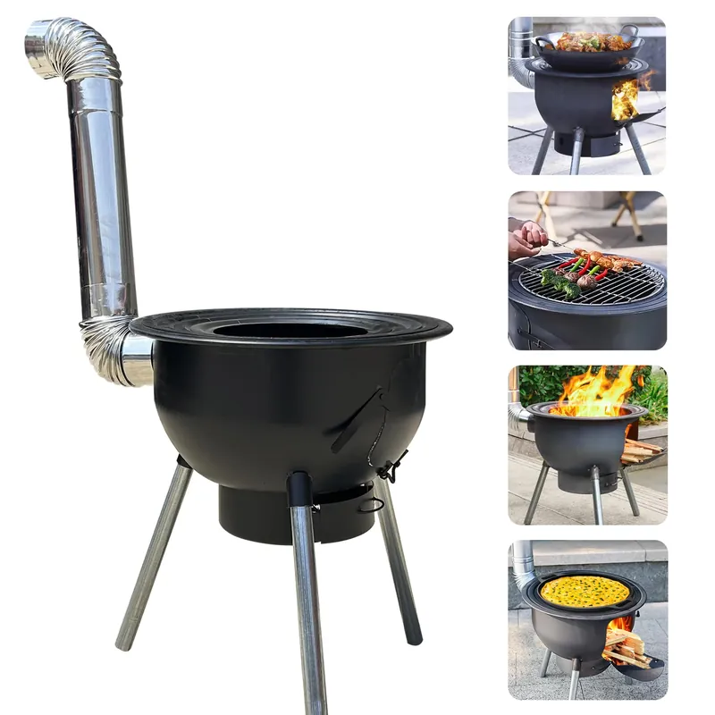 Multifunction Large Portable Charcoal Grill,Heavy-duty Wood Burning Stove with Grill Rack(17 Inches),Camping Rocket Stove