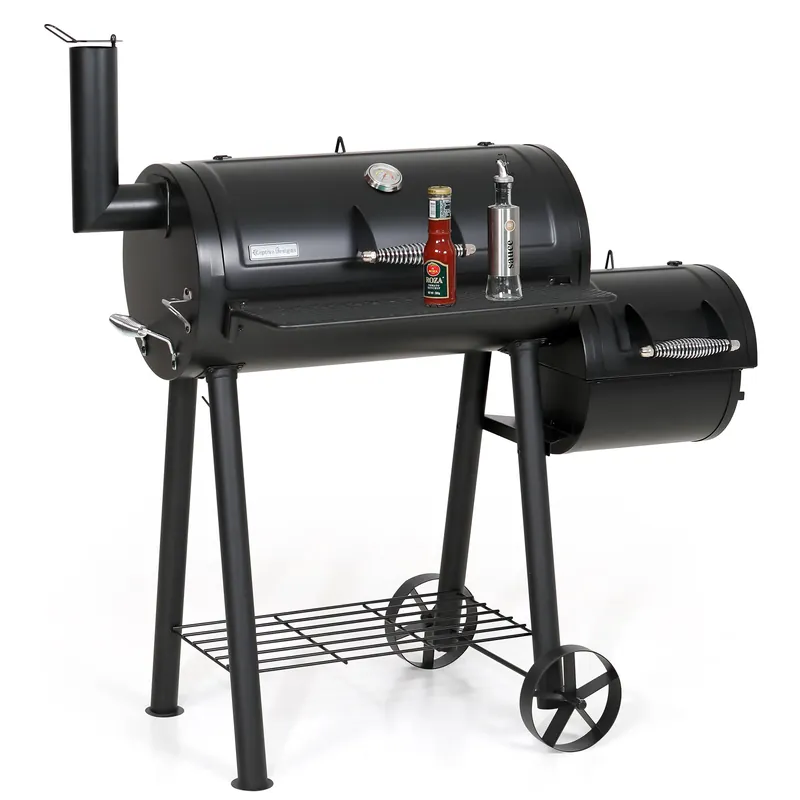 Captiva Designs Charcoal Grill with Offset Smoker, All Metal Steel Made Outdoor Smoker, 512 sq.in Cooking Area, Best Combo