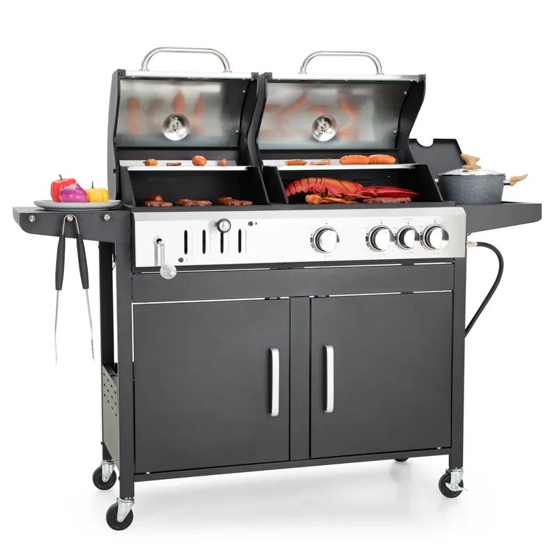 Captiva Designs Propane Gas Grill and Charcoal Grill Combo with Side Burner & Porcelain-Enameled Cast Iron Grate, Dual Fuel BBQ Grill