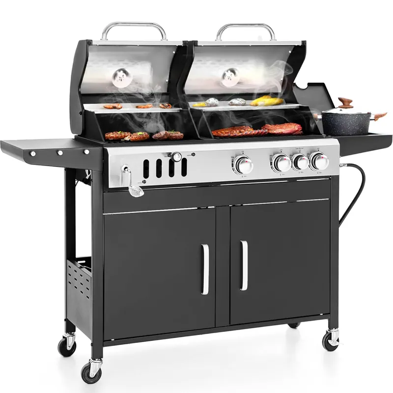 Sophia & William Charcoal and Propane Gas Grill Combo with Side Burner & Porcelain-Enameled Cast Iron Grate, Dual Fuel BBQ Grill