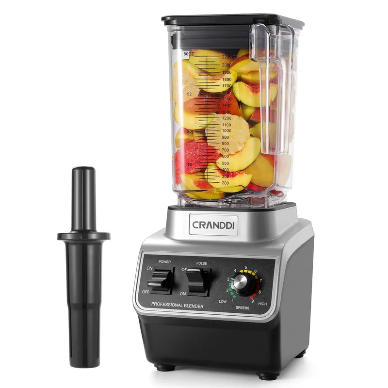 CRANDDI Professional Commercial Blender, Max 1500W, 80oz Pitcher, Powerful Blender with Tamper for Smoothie, Black