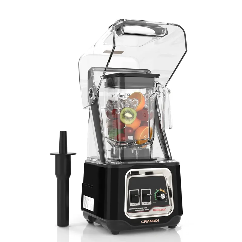 CRANDDI Commercial Blender, 2200W Countertop Blenders with Removable Shield, Quiet Smoothie Blender for Shakes and Ice Crushing (Black)