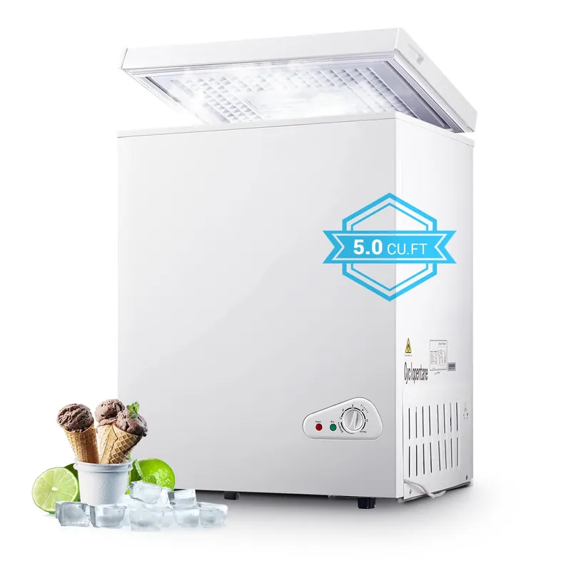 5.0 Cu.Ft Chest Freezer with Removable Basket, Deep Freezer with 6 Adjustable Temperature & Removable Baskets, White