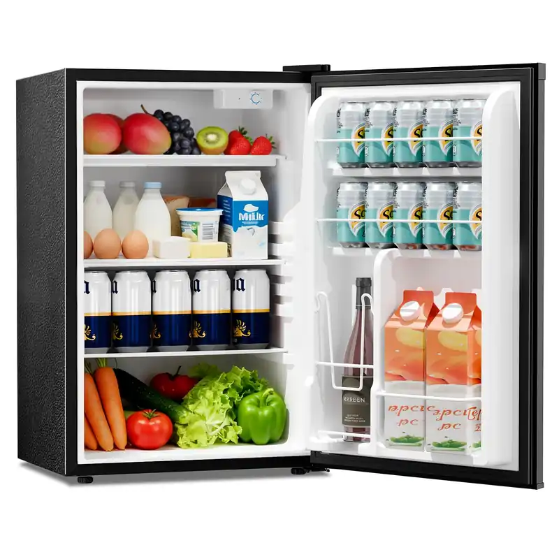 Kismile 4.41 Cu.Ft Compact Refrigerator Mini Fridge Single Door with Adjustable Thermostat, Glass Shelves Small Refrigerator Energy Saving (Black)