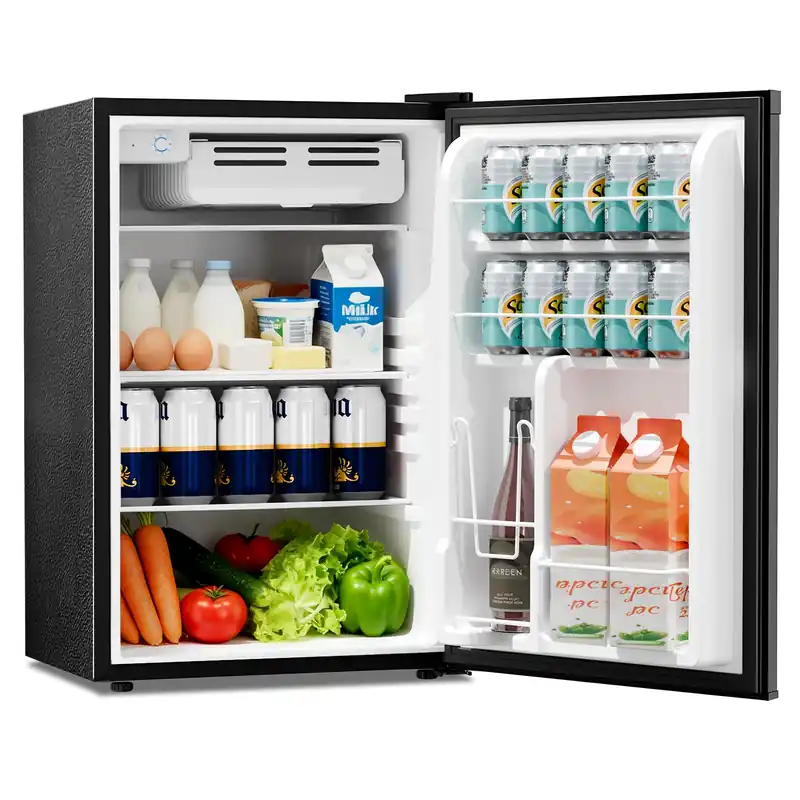 Kismile 4.41Cu.Ft Fridge with Freezer Compact Refrigerator Single Door Mini Fridge Adjustable Thermostat, Energy Saving (Black)