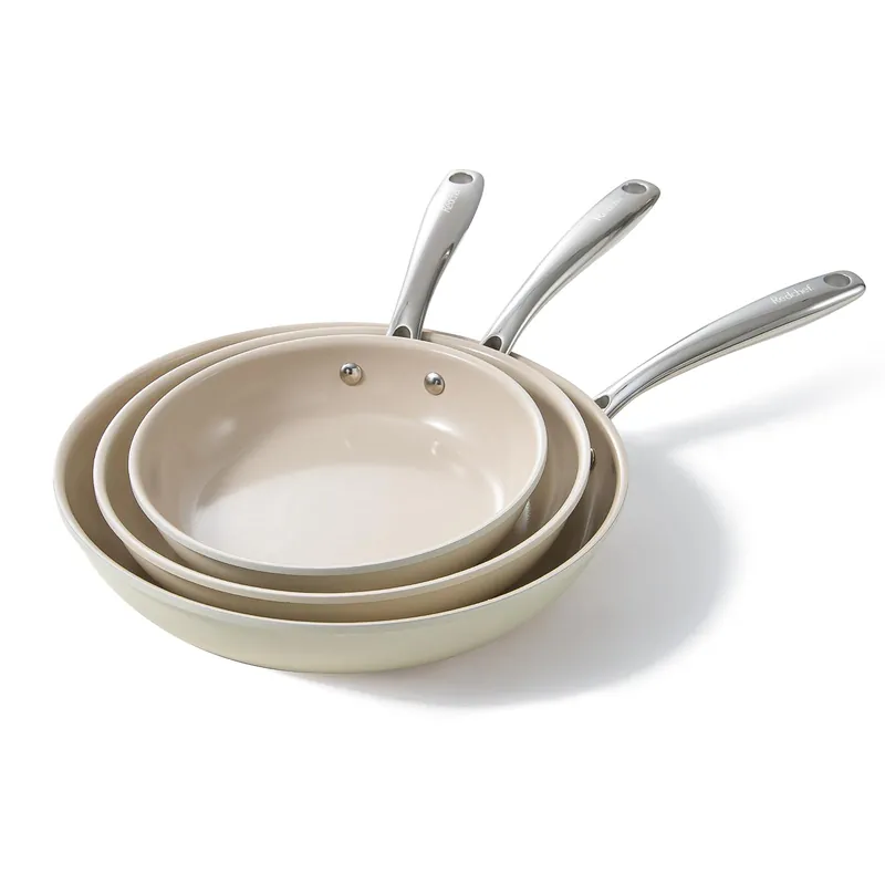 Redchef Nonstick Frying Pans Set, Ceramic Pan Skillet, Non Toxic Pans for Cooking, 8" 9.5" 11" Ceramic Frying Pan Set, Beige White