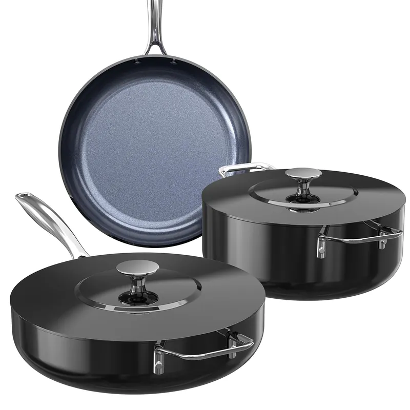 Nuwave Essential Series 5PC Ceramic Cookware Set PFAS-Free, G11 Duralon Blue Coating, Pots and Pans Set Non Stick