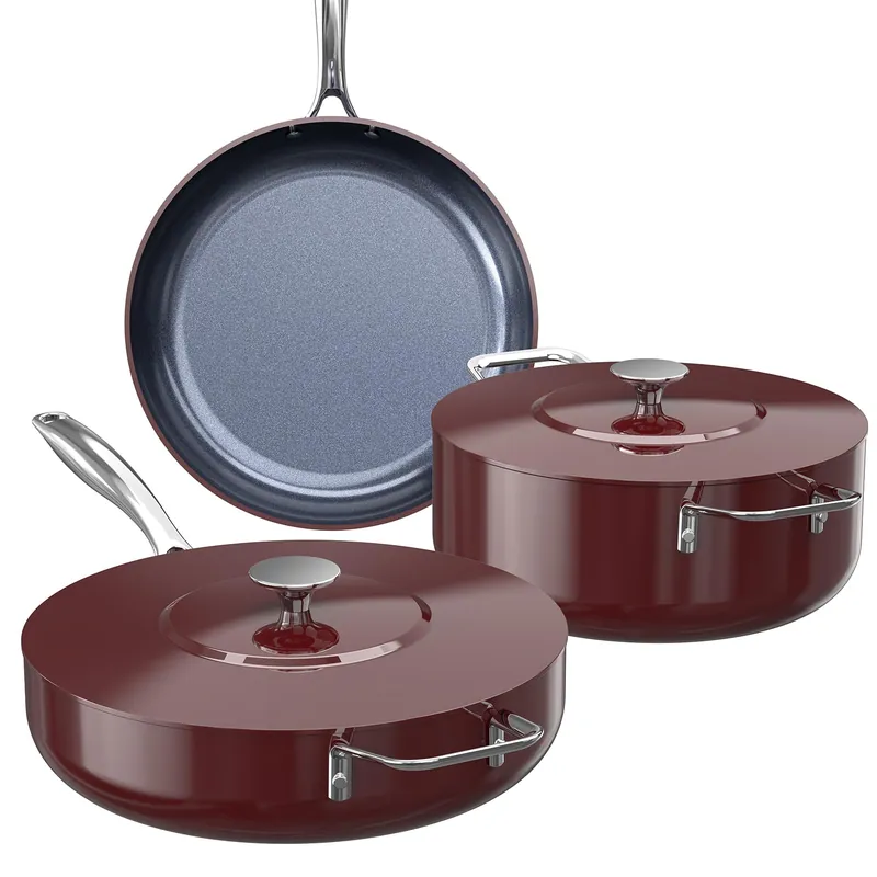 Nuwave Essential Series 5PC Ceramic Cookware Set PFAS-Free, G11 Duralon Blue Coating, Pots and Pans Set Non Stick, Dishwasher Safe