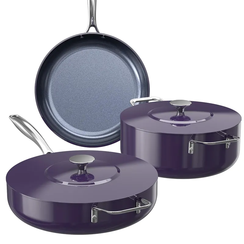 Nuwave Essential Series 5PC Ceramic Cookware Set PFAS-Free, G11 Duralon Blue Coating, Pots and Pans Set Non Stick