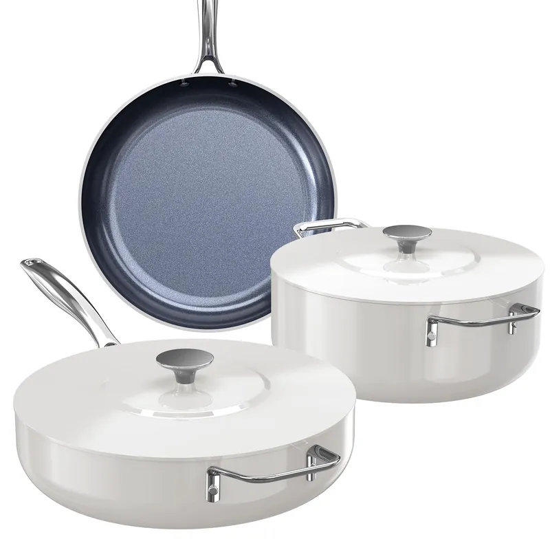 Nuwave Essential Series 5PC Ceramic Cookware Set PFAS-Free, G11 Duralon Blue Coating, Pots and Pans Set Non Stick, Diamond Scratch-Resistant