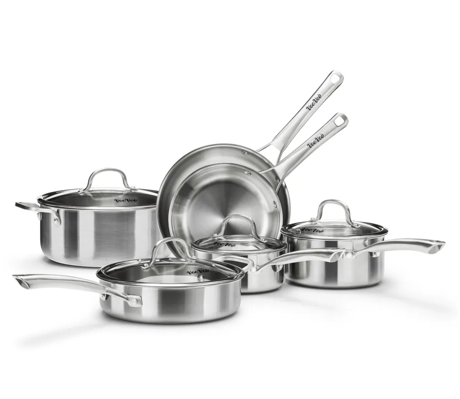 Stainless Steel Cookware Set,Tir-Ply Pots and Pans Set,10 Pcs Stainless Steel Induction Kitchen Cookware Sets,PFOA Free, Frying Pans,Saucepans