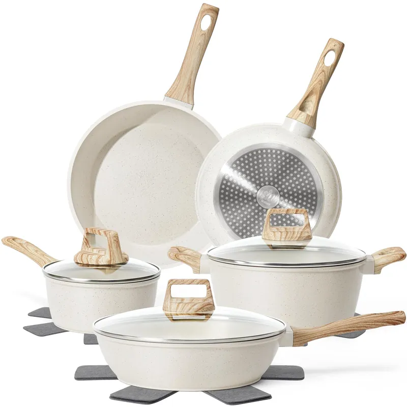 SODAY 12 Pcs Pots and Pans Set Non Stick, Cookware Sets White Granite Induction Cookware, Non-toxic Healthy Nonstick Kitchen Cooking Set