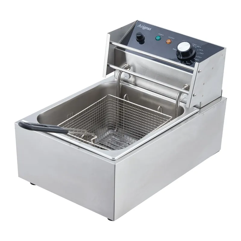 Electric Deep Fryer Stainless Steel with Basket and Lid - 6.34 QT/6 L Capacity, 1800 Watts, 120V Countertop Fryer for Home Kitchen and Restaurant