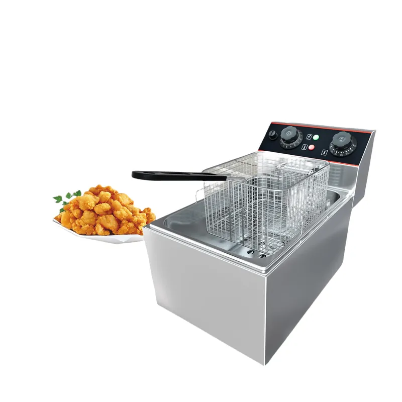 Commercial Deep Fryer, 6.3 QT/6 L Electric Deep Fryer with Single Basket and Lid, Stainless Steel Deep Fryer with Temperature Control