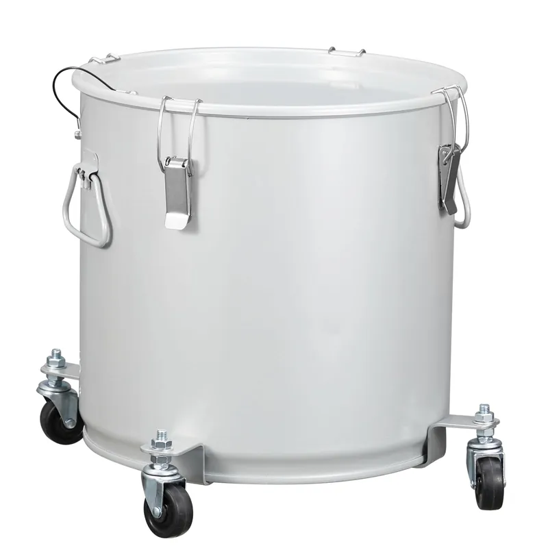 Fryer Grease Bucket 8 gal, Coated Carbon Steel Oil Filter Pot with Caster Base, Oil Disposal Caddy, Transport Container with Lid Lock Clip Nylon Filter Bag, Silver