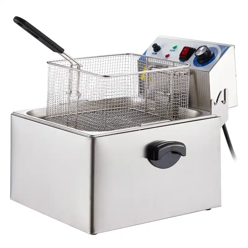 PULLAFUN Commercial Deep Fryer Countertop Stainless Steel 11L Electric Deep Fryer with Temperature Control Single Large Tank French Fries Restaurant Home Kitchen