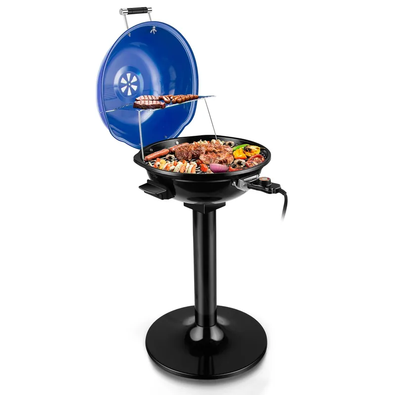 Electric Grill, Techwood Indoor/Outdoor Electric BBQ Grill, 1600W Portable Removable Stand Grill with Adjustable Heat & Drip Tray (Blue)