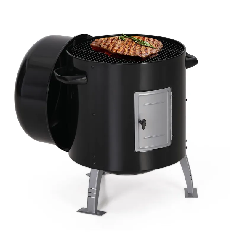 MFSTUDIO 17" Vertical Charcoal Smoker with Thermometer, Integrated Metal Grill Chamber Less Smoke Leak & Heat Loss,Black