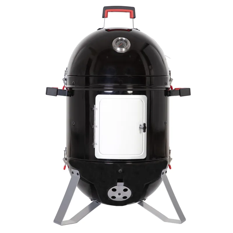 MFSTUDIO 18" Vertical Smoker and BBQ Grill, Pure Porcelain-Enameled Cooker, Heavy Duty Charcoal & Woods Outdoor Grill for Smoker, Black