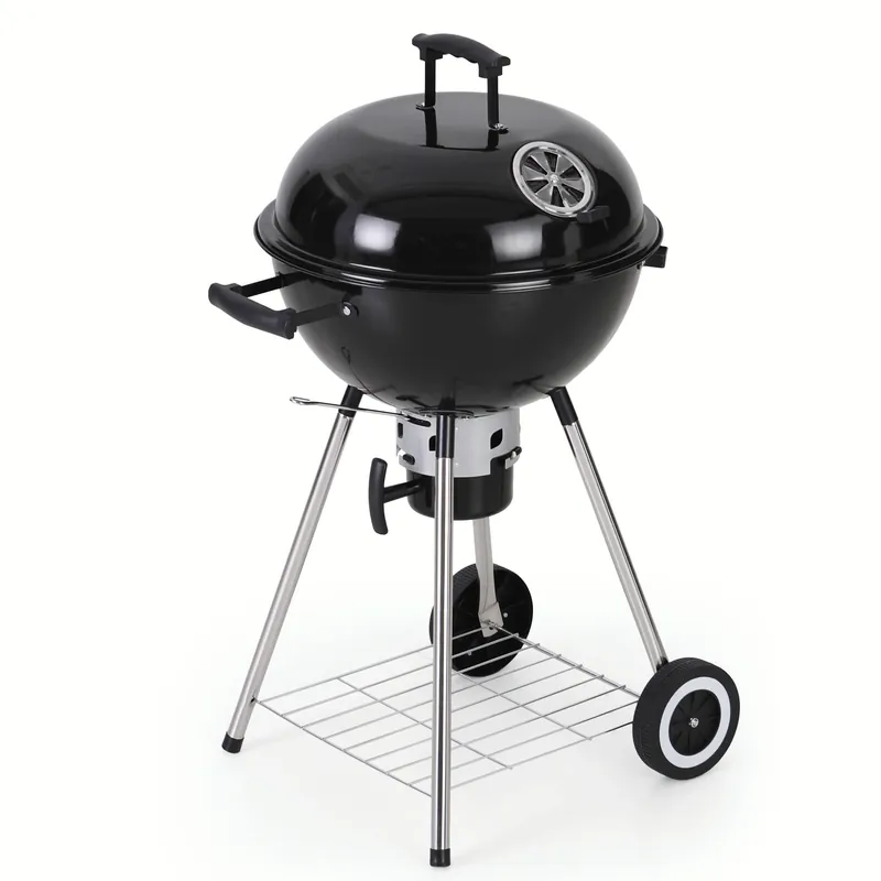 MFSTUDIO 18" Kettle Charcoal Grill, Portable Porcelain-Enameled BBQ Grill with Slide Out Ash Catcher for Outdoor Barbecue Cooking, Black