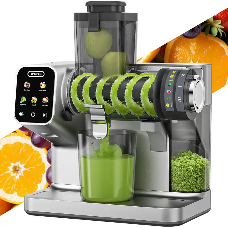 WETIE Cold Press Juicer, Powerful Juicer Machines with Adjustable Juicing Pressure, 99% High Juice Yield, Quiet Slow Masticating Juicer