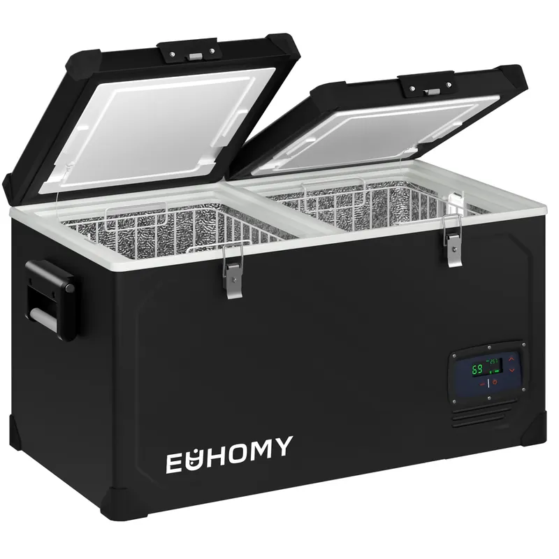 EUHOMY 12 Volt Refrigerator, 69QT Electric Cooler Powered by SECOP, Dual Zone Car Refrigerator -4℉~68℉