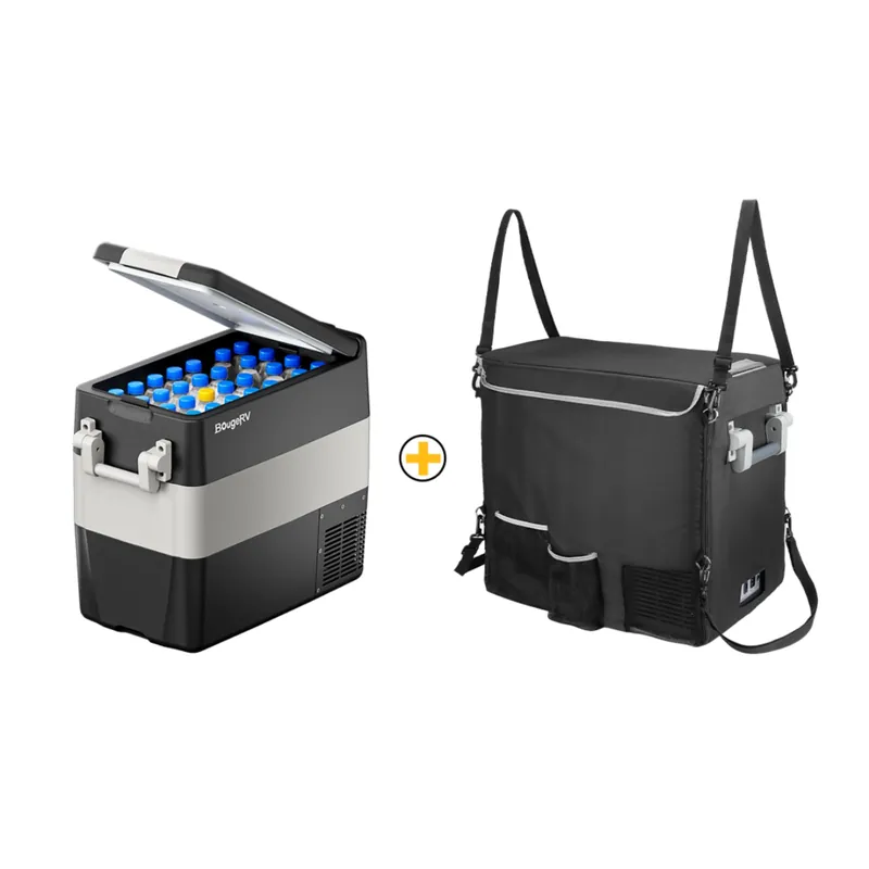 BougeRV 12V Portable Refrigerator 53 Quart Car Freezer Fridge Electric Cooler12V/24V DC 110~240Volt AC for Camping (Included 53Qt Insulated Cover)