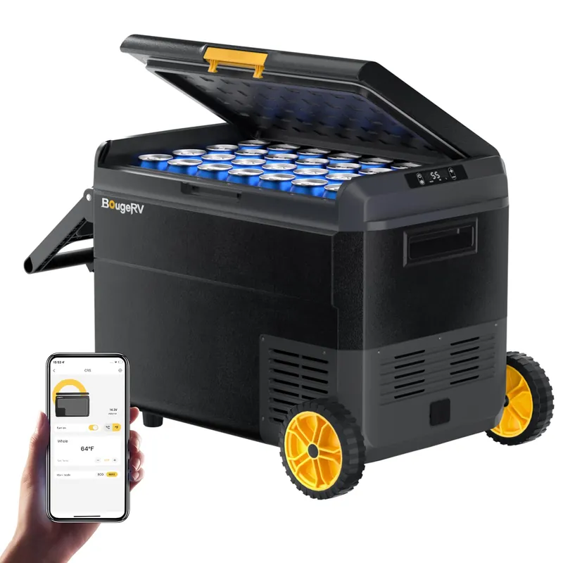 BougeRV 12 Volt Car Refrigerator, CRS 53 Quart Portable Fridge Freezer with APP Control, -4℉ to 68℉ Compressor Electric Cooler with Wheels