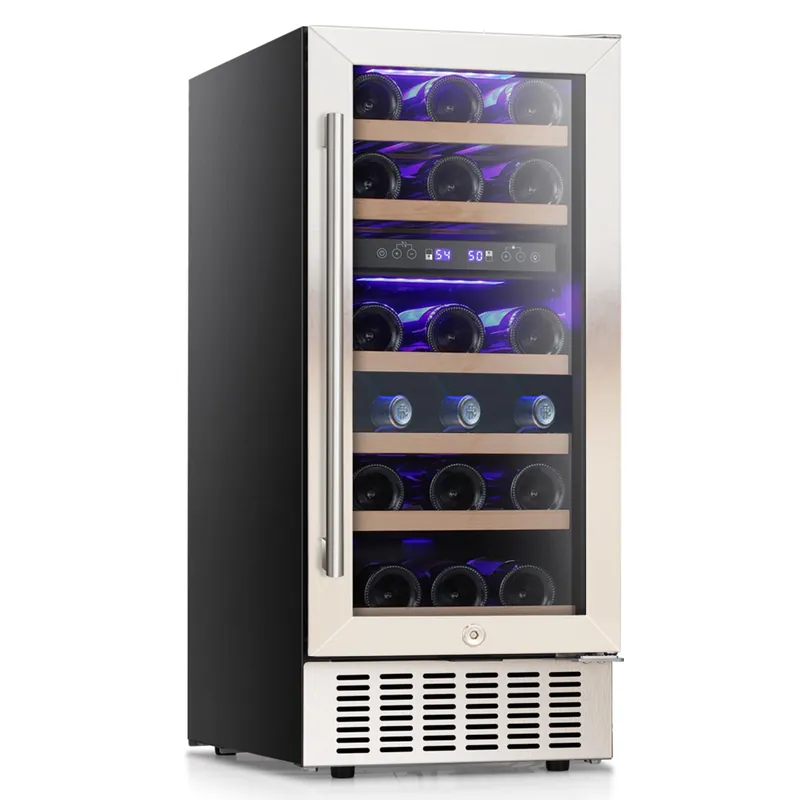 COWSAR 28 Bottle Wine Fridge, Commercial Dual Zone Beverage Refrigerator, Independent Temp, LED, Under Counter Drink Wine Cooler Chiller