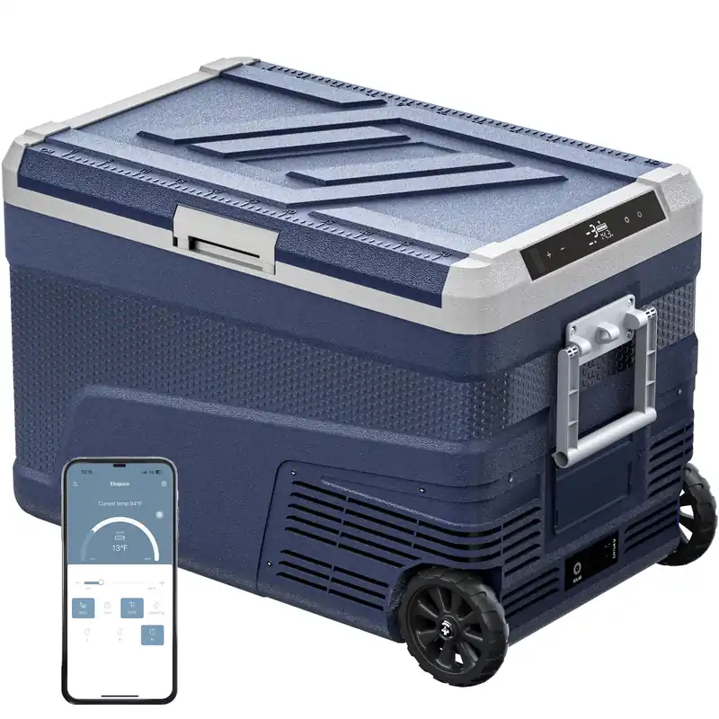 EKOJUCE 12 Volt Refrigerator Portable Fridge Freezer - 48 Quart(45L) Electric Cooler with Wheels, 12/24V DC & 100-240V AC
