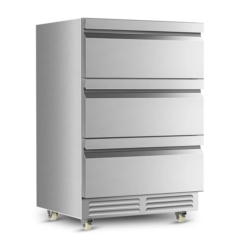 Tylza 3 Drawers Beverage Refrigerator, 190 Cans 24‘‘ Beverage Fridge with Wheels, Outdoor Waterproof, All Stainless Steel Body