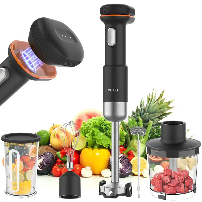 Cordless Stick Immersion Blender 5-in-1, Ritus 13000RPM Soup Blender Rechargeable Handheld Mixer For Baby Food & Smoothies