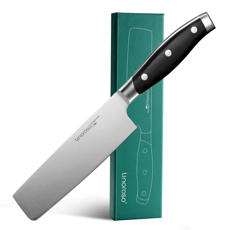 Knife 7 inch Japanese Chef Knife, Asian Vegetable Cleaver Kitchen Knife, German High Carbon Stainless Steel Usuba Knife with Full Tang Ergonomic Handle