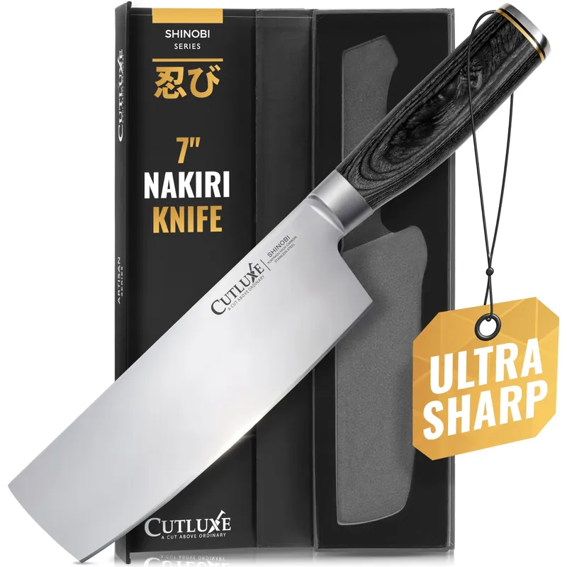 Cutluxe Nakiri Knife – Ultra Sharp 7" Vegetable Japanese Knife for Chopping, High Carbon Stainless Steel Blade, Full Tang Pakkawood Handle – Shinobi Series