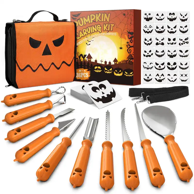 imarku Pumpkin Carving Kit, 36PCS Pumpkin Carving Tools, Professional Pumpkin Carving Knife Set with Stencils & Bag for Beginners