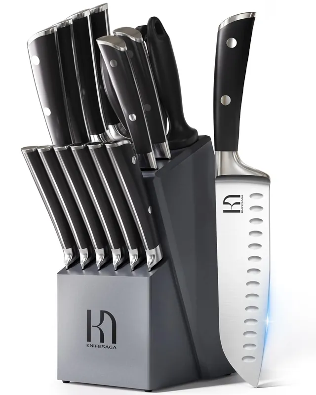 Premium Knife Set 15 Pcs Quality Kitchen Knife Set with Block, Japanese High Carbon Stainless Steel Razor Sharp Knife Block Set