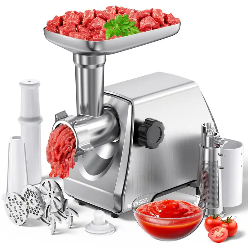 AIRMSEN Electric Meat Grinder & Tomato Sauce Press Maker with Strainer - Heavy Duty Food Mill Machine for Grinding Meat
