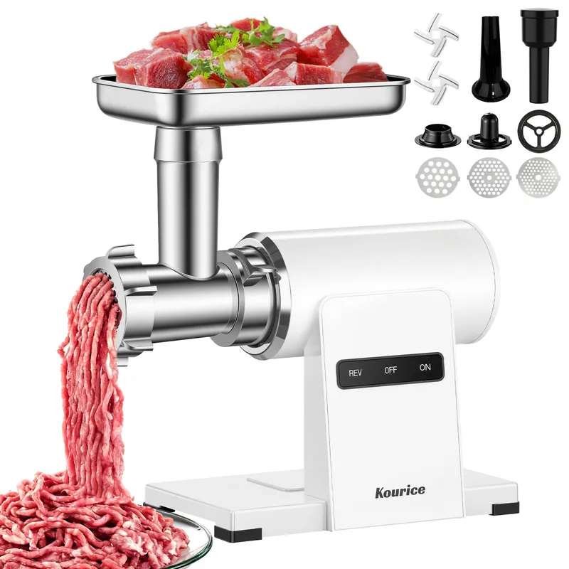 Kourice Meat Grinder, Electric Meat Grinder with Sausage Stuffer Maker & Kubbe Kit, Metal-Body Meat Mincer with 3 Stainless Steel Grinding Plates