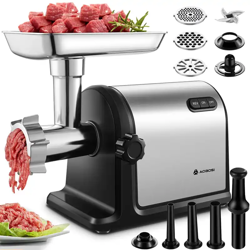 Electric Meat Grinder 10 3000W Max 3 Stainless Steel Plates 3 Sausage Stuffers Stainless Steel Blade Kubbe Maker One-Button Control