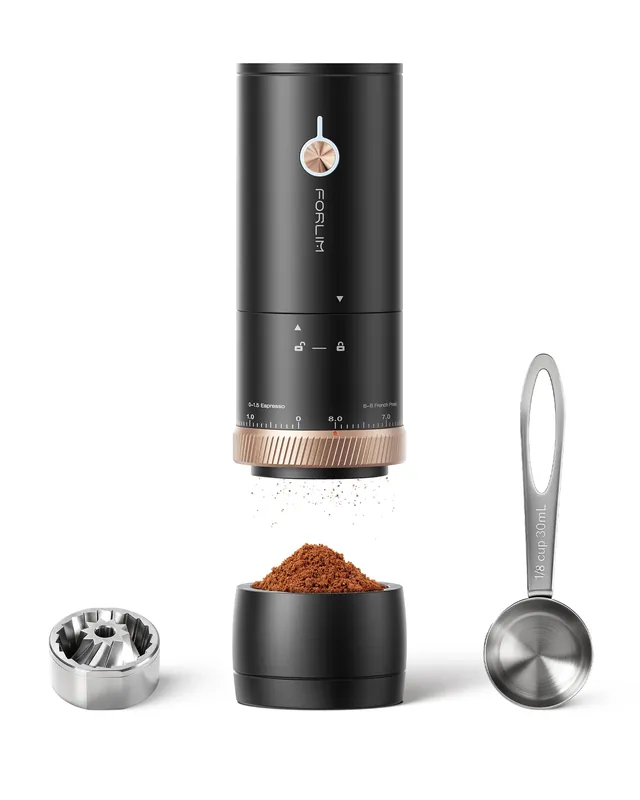 FORLIM Portable Electric Coffee Grinder, Cordless Rechargeable Coffee Bean Grinder with 80 Scale Precise Grinding Settings, Double-Click Start