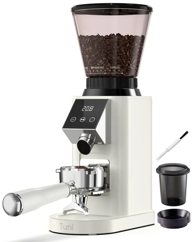 Tuni G1 Conical Burr Coffee Grinder, 48 Grind Settings Anti-static Burr Mill, Precision Electronic Timer and LED Touchscreen
