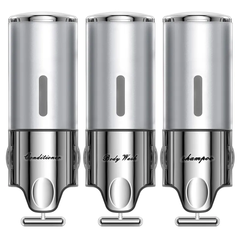 Shampoo and Conditioner Dispenser,Dispensers for The Shower,Shower Soap Dispenser 3 Chamber No Drill,Shampoo Conditioner Body Wash Dispenser (Triple x 17.6 oz,Silver)