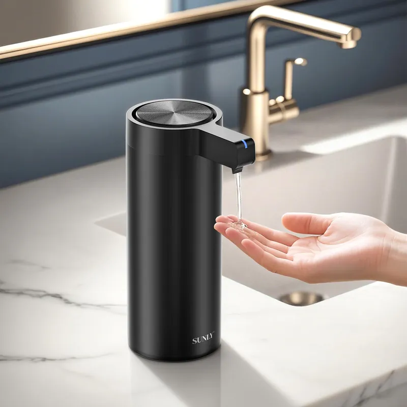 SUNLY Touchless Automatic Soap Dispenser – Clog-Free Pump, 0.2s Fast Sensor, USB-C Rechargeable, Smudge-Resistant Stainless Steel, Black