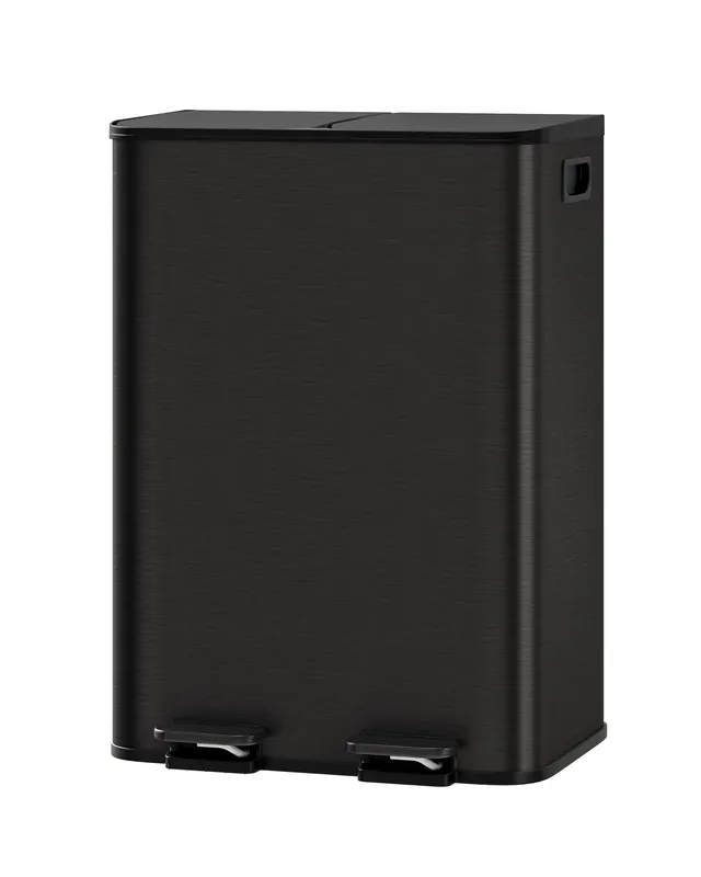 GarveeHome 2 x 8 gal Stainless Steel Double Trash Can with Lid for Kitchen, Large Dual Trash and Recycle Bin Combo, Matte Black