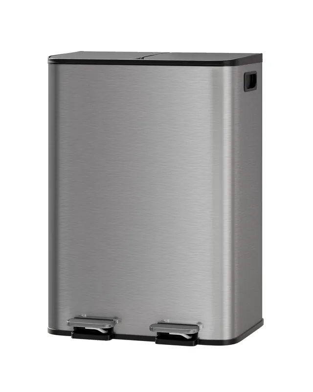 GarveeHome 2 x 8 gal Stainless Steel Double Trash Can with Lid for Kitchen, Large Dual Trash and Recycle Bin Combo, Matte Grey