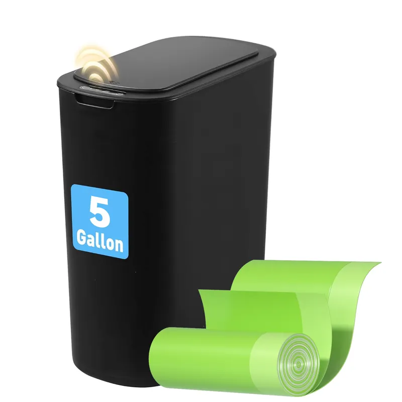 FRESHLIX 5 Gallon Motion Sensor Bathroom Automatic Trash Can with Lid (5 Gallon Black)