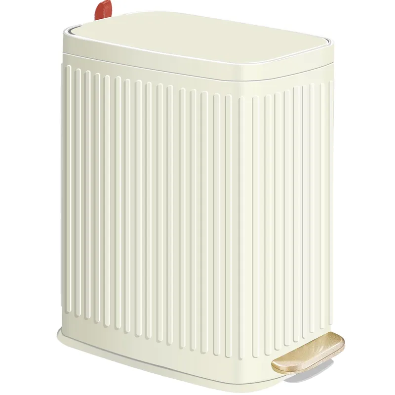 Small Bathroom Trash Can with Air Freshener Soft Close Lid, 6 Liter/ 1.6 Gallon Stainless Steel Garbage Can with Removable Inner Bucket (Ivory White)